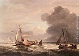 Open Paintings - Dutch Barges In Open Seas by Thomas Luny